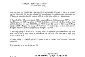 Công văn 6608/BNN-HTQT triển khai dự án hỗ trợ kỹ thuật tăng cường năng lực SPS