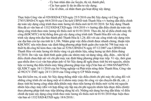 Công văn 3070/SXD-KTXD điều chỉnh chi phí máy thi công theo mức lương tối thiểu