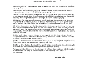 Công văn 943/SXD-KT công bố giá ca máy và thiết bị thi công xây dựng công trình