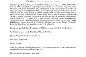 Công văn 9579/NHNN-DBTKTT báo cáo số liệu tỷ lệ cấp tín dụng từ nguồn vốn