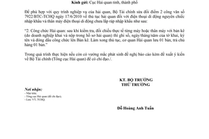 Công văn 16744/BTC-TCHQ  thủ tục nhập khẩu điện thoại di động nguyên chiếc