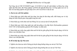 Công văn 6704/BNN-KHCN đề xuất nhiệm vụ Khoa học công nghệ cấp Nhà nước