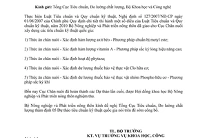 Công văn 6703/BNN-KHCN đề nghị thẩm định dự thảo tiêu chuẩn kỹ thuật quốc gia