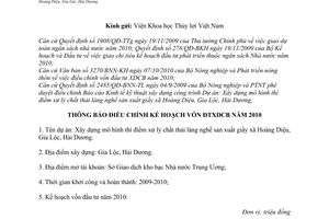 Công văn 6758/BNN-KH thông báo điều chỉnh kế hoạch vốn đầu tư xây dựng cơ bản