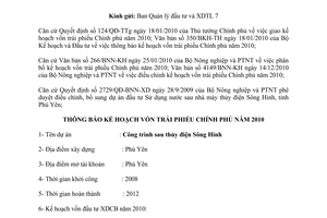 Công văn 6799/BNN-KH thông báo kế hoạch vốn trái phiếu Chính phủ