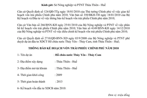 Công văn 6797/BNN-KH thông báo kế hoạch vốn trái phiếu Chính phủ