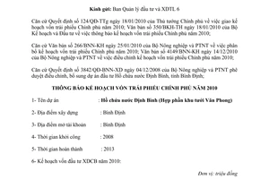 Công văn 6798/BNN-KH thông báo kế hoạch vốn trái phiếu Chính phủ