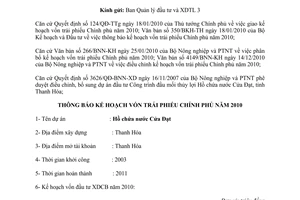 Công văn 6790/BNN-KH thông báo kế hoạch vốn trái phiếu Chính phủ