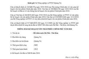 Công văn 6795/BNN-KH Thông báo kế hoạch vốn trái phiếu Chính phủ