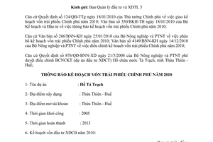 Công văn 6796/BNN-KH thông báo kế hoạch vốn trái phiếu Chính phủ