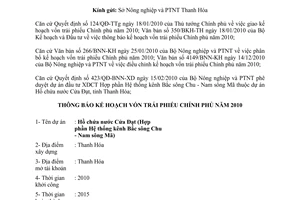 Công văn 6791/BNN-KH thông báo kế hoạch vốn trái phiếu Chính phủ