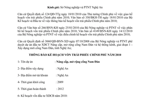 Công văn 6792/BNN-KH thông báo kế hoạch vốn trái phiếu Chính phủ
