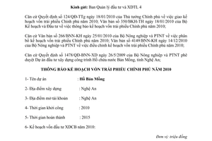 Công văn 6793/BNN-KH thông báo kế hoạch vốn trái phiếu Chính phủ