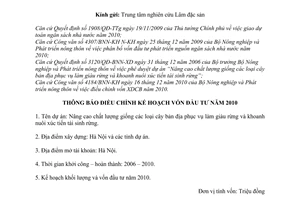 Công văn 6854/BNN-KH thông báo điều chỉnh kế hoạch vốn đầu tư phát triển