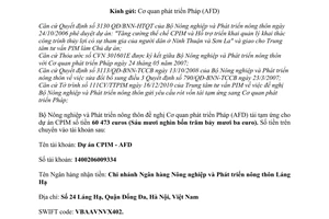Công văn 7077/BNN-HTQT rót vốn tái tạm ứng cho dự án CPIM