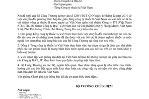 Công văn 9463/VPCP-QHQT chuyển đổi phương thức hợp tác giữa Vinataba