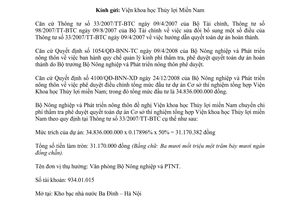 Công văn 7178/BNN-TC chi phí thẩm tra quyết toán dự án hoàn thành