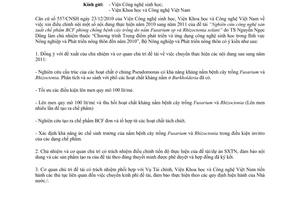 Công văn 7261/BNN-KHCN chuyển thực hiện nội dung đề tài