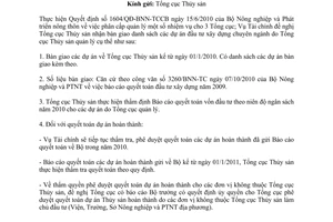 Công văn 7196/BNN-TC bàn giao danh mục dự án thủy sản Tổng cục Thủy sản