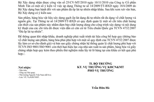 Công văn 571/BXD-KHCN thực hiện quy định tại Thông tư 14/2010/TT-BXD