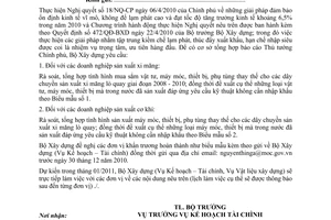 Công văn 149/BXD-KHTC báo cáo tình hình sản xuất, nhập khẩu vật tư máy móc