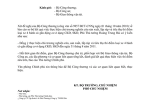 Công văn 8807/VPCP-KTN báo cáo kết quả việc thực hiện nghiên cứu sản xuất,