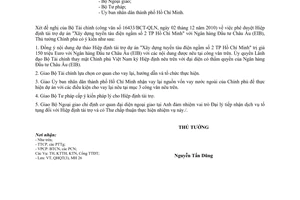 Công văn 2211/TTG-QHQT phê duyệt Hiệp định Xây dựng tuyến tàu điện ngầm số 2