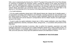 Official Dispatch No. 9779/NHNN-CSTT of December 14, 2010, Mobilization interest