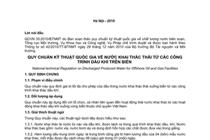 Quy chuẩn kỹ thuật Quốc gia QCVN 35:2010/BTNMT về nước khai thác thải từ các công trình dầu khí trên biển do Bộ trưởng Bộ Tài nguyên và Môi trường ban hành