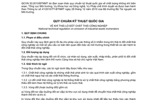 Quy chuẩn kỹ thuật Quốc gia QCVN 30:2010/BTNMT về khí thải lò đốt chất thải công nghiệp do Bộ trưởng Bộ Tài nguyên và Môi trường ban hành