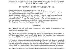 Thông tư 01/2011/TT-BTTTT công bố danh mục tiêu chuẩn kỹ thuật ứng dụng công