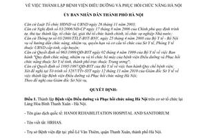 Quyết định 24/QĐ-UBND Thành lập Bệnh viện Điều dưỡng và Phục hồi chức năng