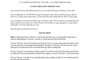 Quyết định 02/QĐ-UBND năm 2011 thành lập Chi cục Văn thư Lưu trữ tỉnh Hà Nam