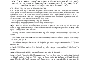 Thông tư 01/2011/TT-BNNPTNT sửa đổi danh mục loài thuỷ sinh quý hiếm