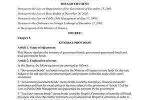 Decree No. 01/2011/ND-CP on issuance of government bond government-guaranteed