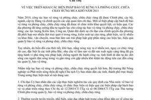 Chỉ thị 25/CT-BNN-TCLN triển khai biện pháp bảo vệ rừng phòng cháy