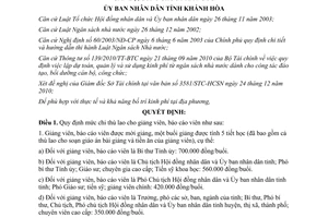 Quyết định 26/QĐ-UBND 2011 mức chi đào tạo bồi dưỡng cán bộ công chức nhà nước Khánh Hòa