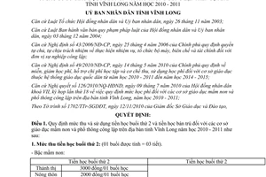 Quyết định số 03/2011/QĐ-UBND thu tiền học mầm non phổ thông công lập Vĩnh Long