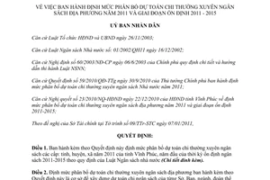 Quyết định 02/2011/QĐ-UBND định mức phân bổ dự toán chi thường xuyên ngân sách Vĩnh Phúc