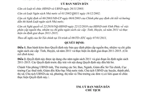 Quyết định 01/2011/QĐ-UBND phân cấp nguồn thu nhiệm vụ chi giữa ngân sách các cấp Vĩnh Phúc