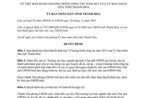 Quyết định 73/QĐ-UBND chương trình công tác 2011 Thanh Hóa