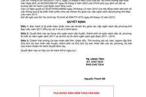 Quyết định 06/QĐ-UBND tỷ lệ phần trăm phân chia khoản thu