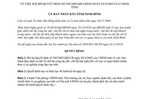 Quyết định 30/QĐ-UBND năm 2011 bãi bỏ Quyết định 549/2005/QĐ-UBND Ninh Bình