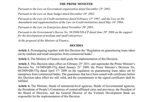 Decision No. 03/2011/QD-TTg promulgating the regulation on guaranteeing loans