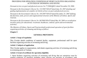 Circular No.02/2011/TT-BVHTTDL sport facilities organizing activities of swimming and diving