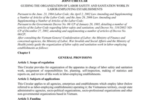 Joint circular No. 01/2011/TTLT-BLDTBXH-BYT  guiding the organization of labor