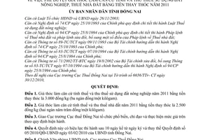 Quyết định 01/2011/QĐ-UBND  phê duyệt giá thóc làm căn cứ tính