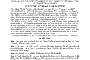 Quyết định 01/2011/QĐ-UBND Quy chế (mẫu) tổ chức và hoạt động Phòng Tài chính