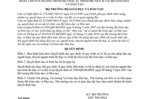 Quyết định 269/QĐ-BGDĐT quy trình xử lý hồ sơ cho phép đào tạo ngành