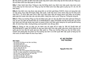 Thông tư 05/2011/TT-BTC định mức bảo quản máy bơm nước chữa cháy